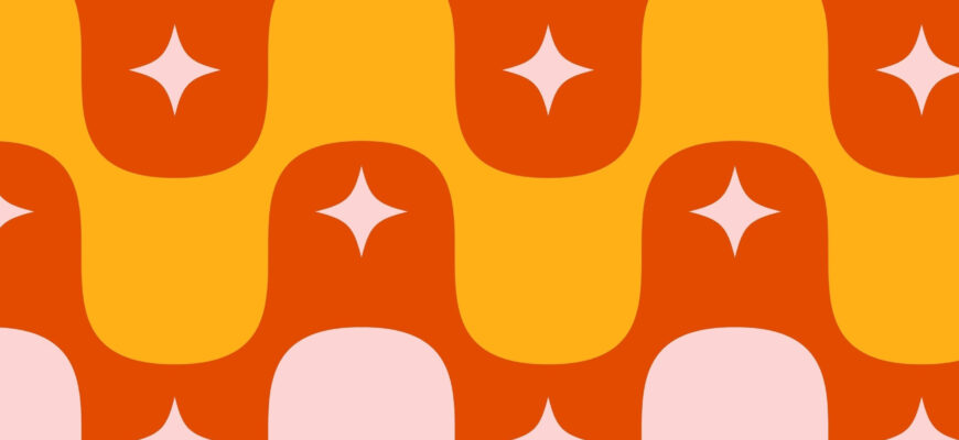 mod pattern: pink, red and orange with stars in between lines