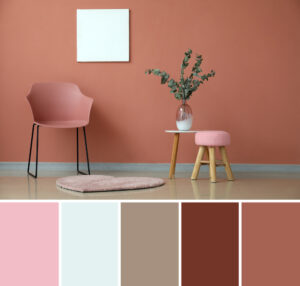 Chair,And,Table,Near,Color,Wall,In,Room.,Different,Color