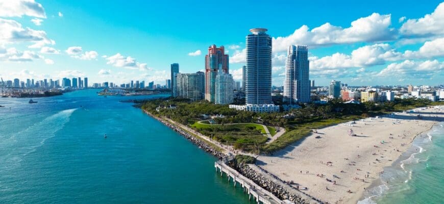 Aerial,View,Of,Miami,Beach,City.,Drone,Shot,Of,Miami